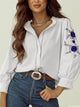 Frill Floral Embroidered Sleeve Shirt White