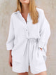 Texture Button Up Shirt and Shorts Set White