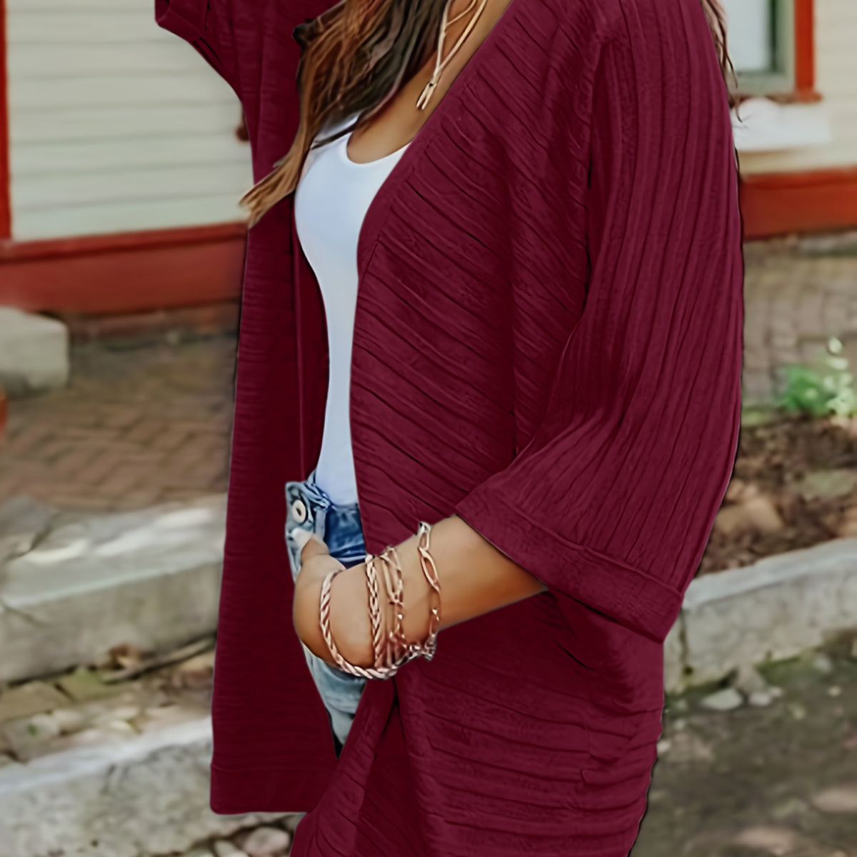 Striped Open Front Knit Cardigan