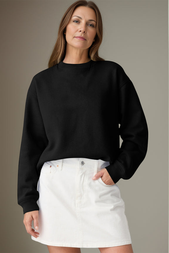 Round Neck Long Sleeve Sweatshirt Black