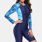 Printed Half Zip Long Sleeve One-Piece Swimwear