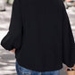 Perfee Contrast V-Neck Long Sleeve Blouse