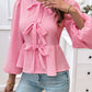 Devine Tied Round Neck Long Sleeve Blouse