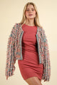 VERY J Shaggy Yarn Knit Zip Up Jacket Green Multi