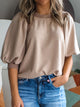 Round Neck Puff Half Sleeve Blouse Mocha