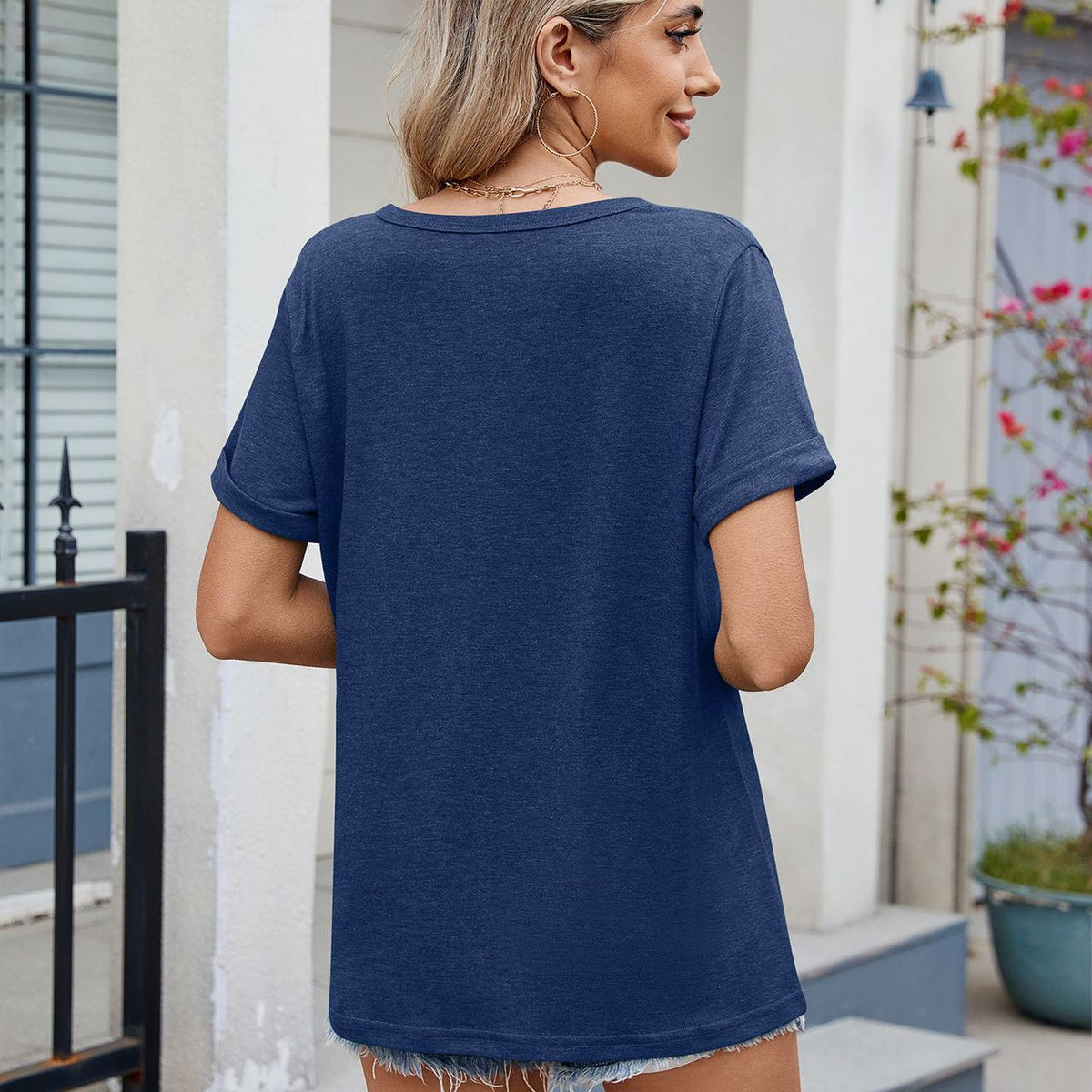 Florira Notched Short Sleeve T-Shirt
