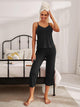 V-Neck Lace Trim Slit Cami and Pants Pajama Set Black