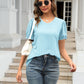 Eyelet Round Neck Short Sleeve Blouse