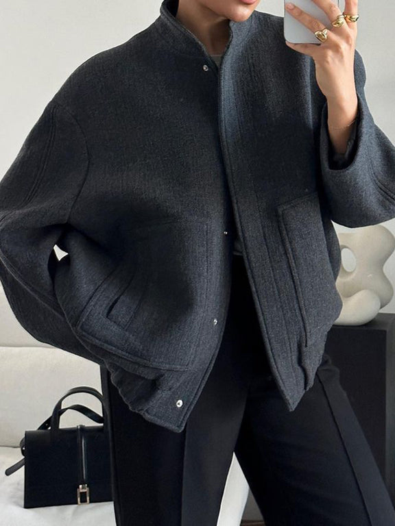 Full Size Snap Down Drop Shoulder Jacket Black