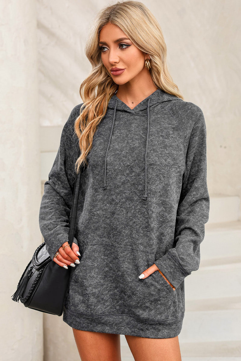 Long Sleeve Front Pocket Hoodie Charcoal