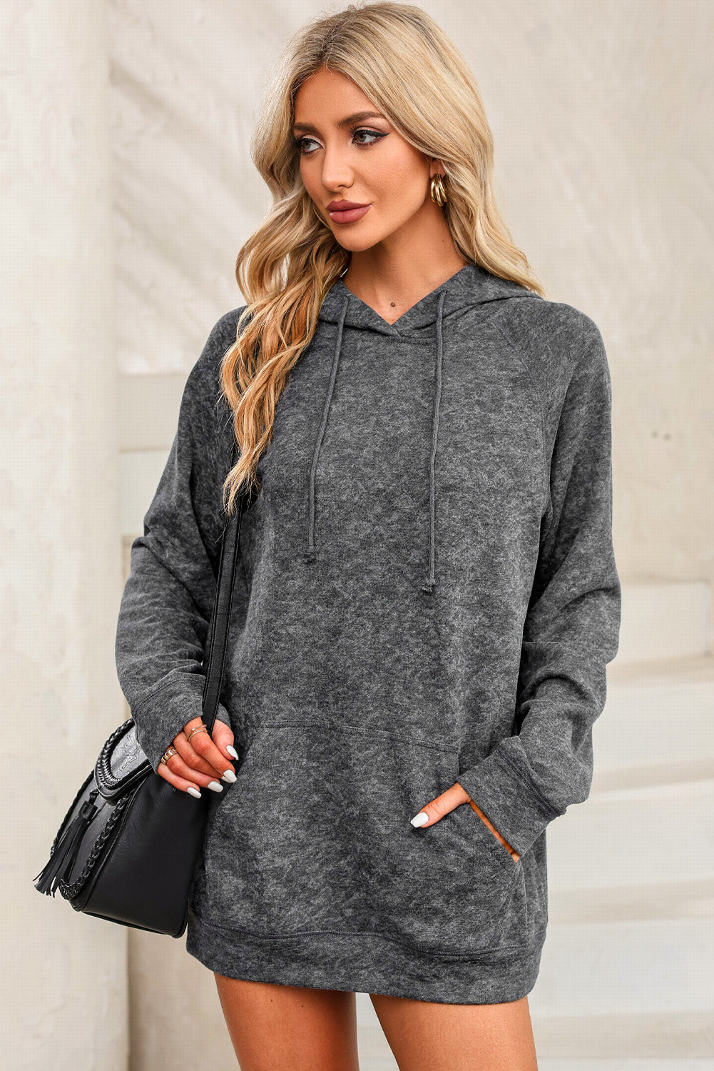 Long Sleeve Front Pocket Hoodie Charcoal