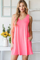 Heimish Full Size V-Neck Mini Tank Dress with Pockets Neon Pink