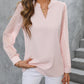 Notched Long Sleeve Blouse