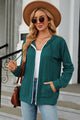 Drawstring Zip Up Long Sleeve Hoodie Turquoise