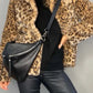 Full Size Leopard Furry Collared Neck Long Sleeve Coat