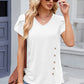 Decorative Button V-Neck Short Sleeve T-Shirt