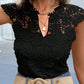 Cutout Lace Detail Notched Blouse