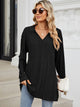 Slit Johnny Collar Long Sleeve T-Shirt Black