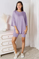 Basic Bae Full Size Soft Rayon Three-Quarter Sleeve Top and Shorts Set Lavender