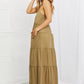 Zenana Full Size Spaghetti Strap Tiered Dress with Pockets in Khaki