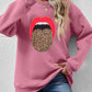 Leopard Lip Graphic Round Neck Sweatshirt