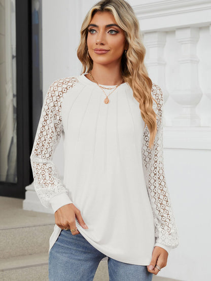 Round Neck Lace Long Sleeve Top