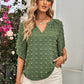 Swiss Dot Notched Neck Flare Sleeve Blouse