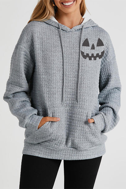 Pumpkin Face Graphic Drawstring Hoodie with Pocket Charcoal