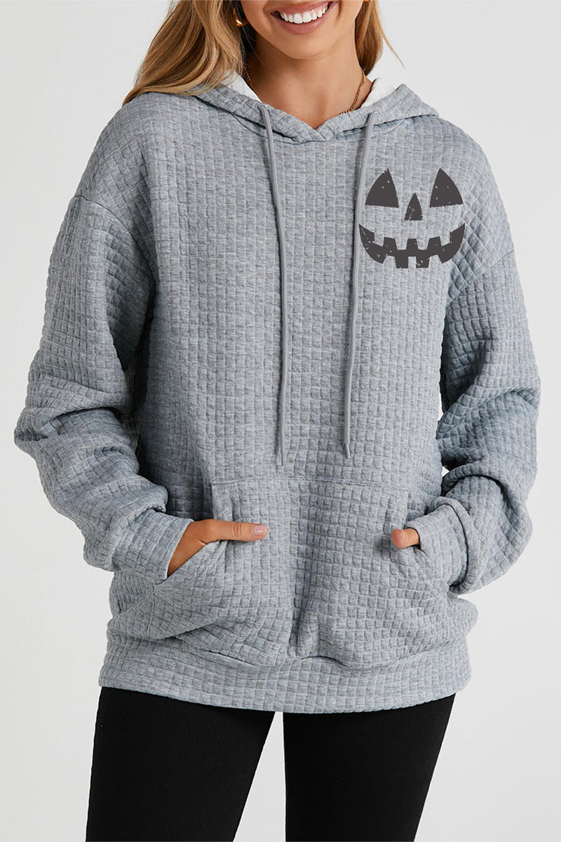 Pumpkin Face Graphic Drawstring Hoodie with Pocket Charcoal