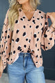 Contrast Animal Print V-Neck Long Sleeve Blouse Dust Storm