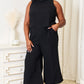 Buttoned Round Neck Tank and Wide Leg Pants Set