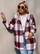 Ivy Lane Plaid Dropped Shoulder Hooded Jacket Burgundy