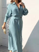 Side Slit Long Sleeve Shirt Dress Sky Blue
