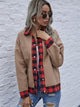 Plaid Trim Long Sleeve Jacket Taupe