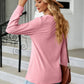 Notched Neck Long Sleeve Buttoned Blouse