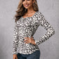 Ivy Lane Leopard Quarter Snap Long Sleeve Blouse