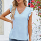 Ruffled V-Neck Cap Sleeve Blouse