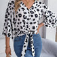 Tied Button Up Leopard V-Neck Blouse