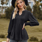 Notched Neck Flounce Sleeve Blouse