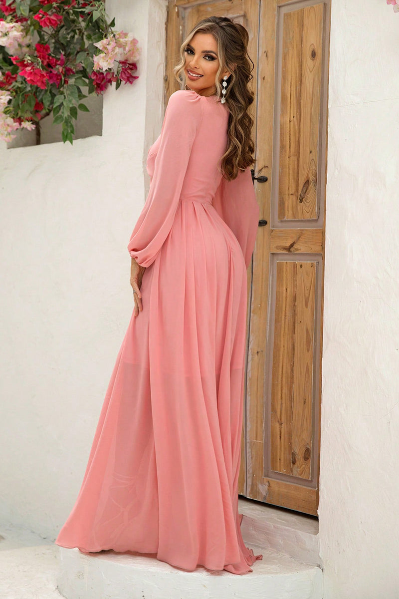 twist front cut out dress long sleeve Lemon Long Sleeve Maxi Dress with Twist Front Cut Out Chocolate / L