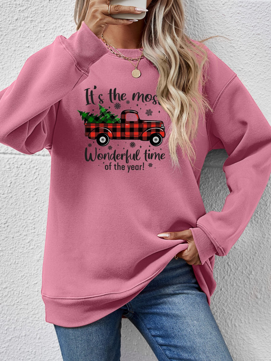 Graphic Round Neck Long Sleeve Sweatshirt Moonlit Mauve