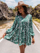 Long Sleeve V-Neck Mini Dress Turquoise