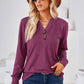 V-Neck Buttoned Long Sleeve Blouse