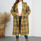 Plaid Double-Breasted Long Sleeve Longline Coat