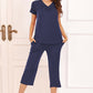 V-Neck Short Sleeve Top and Pants Lounge Set