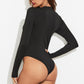 Half Button Round Neck Long Sleeve Bodysuit