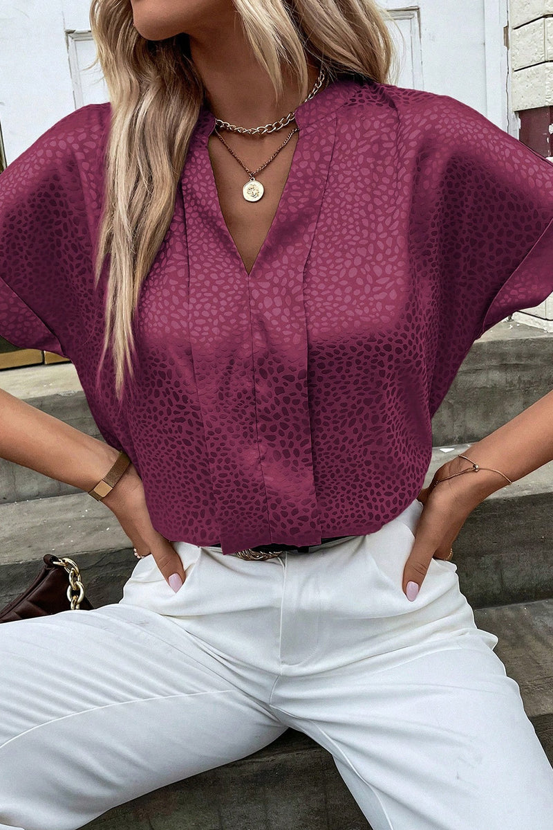 Notched Short Sleeve Blouse