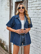 Pocketed Button Up Short Sleeve Denim Shirt Dark Blue
