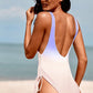 Ombre Drawstring Ruched Sides One-Piece Swimsuit