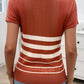 Devine Striped Round Neck Short Sleeve Knit Top